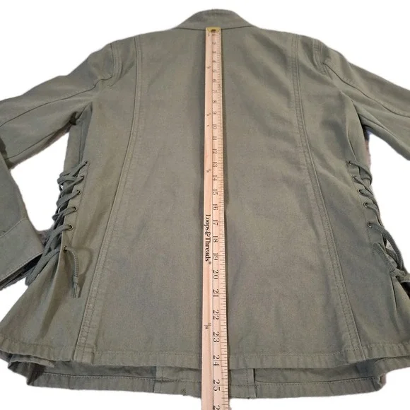 Tory Burch Sgt. Pepper Twill Military Field Jacket Women's M Green Side-Laced - Picture 8 of 10